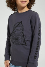 Load image into Gallery viewer, Redtag-Dark-Grey-Space-Print-Crew-Neck-Sweatshirt-Sweatshirts-Boys-2 to 8 Years
