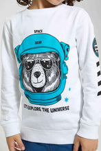 تنزيل الصورة على معرض الصور، Redtag-White-Bear-Space-Print-Crew-Neck-Sweatshirt-Sweatshirts-Boys-2 to 8 Years

