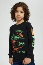 Load image into Gallery viewer, Redtag-Black-Dino-World-Print-Crew-Neck-Sweatshirt-Sweatshirts-Boys-2 to 8 Years
