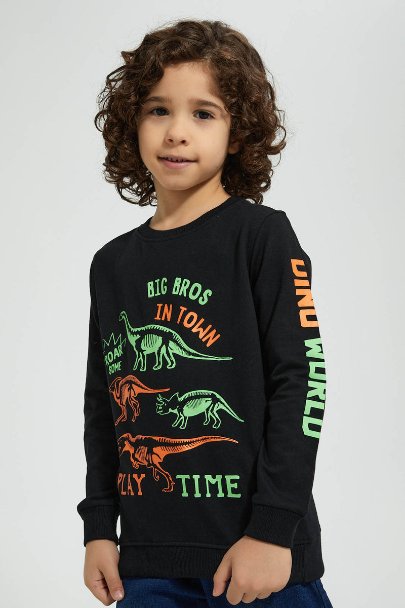 Redtag-Black-Dino-World-Print-Crew-Neck-Sweatshirt-Sweatshirts-Boys-2 to 8 Years