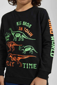 Redtag-Black-Dino-World-Print-Crew-Neck-Sweatshirt-Sweatshirts-Boys-2 to 8 Years