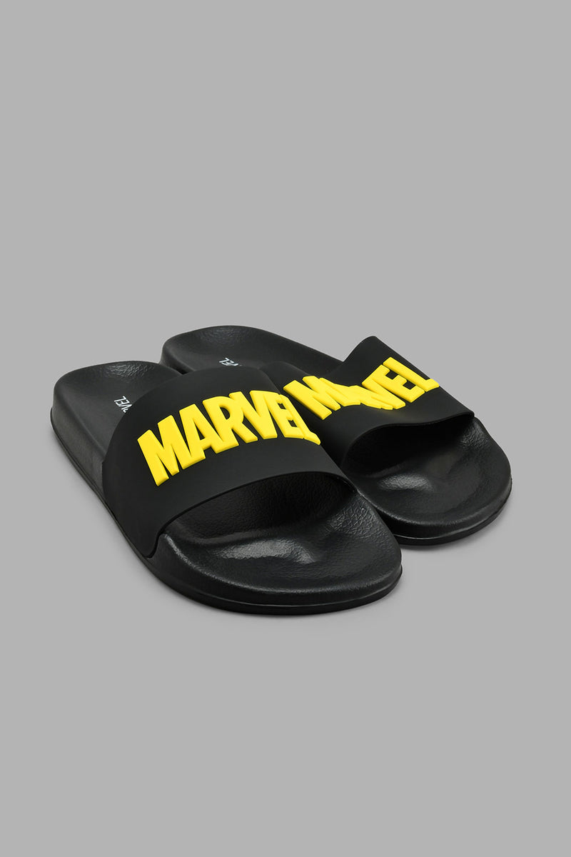 Redtag-Black-Marvel-Character-Slide-Character,-Colour:Black,-Filter:Men's-Footwear,-Men-Flip-Flops,-New-In,-New-In-Men-FOO,-Non-Sale,-S22A,-Section:Men-Men's-