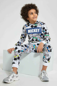 Redtag-White-Mickey-Mouse-Printed-Hooded-Jogsuit-Jog-Sets-Boys-2 to 8 Years