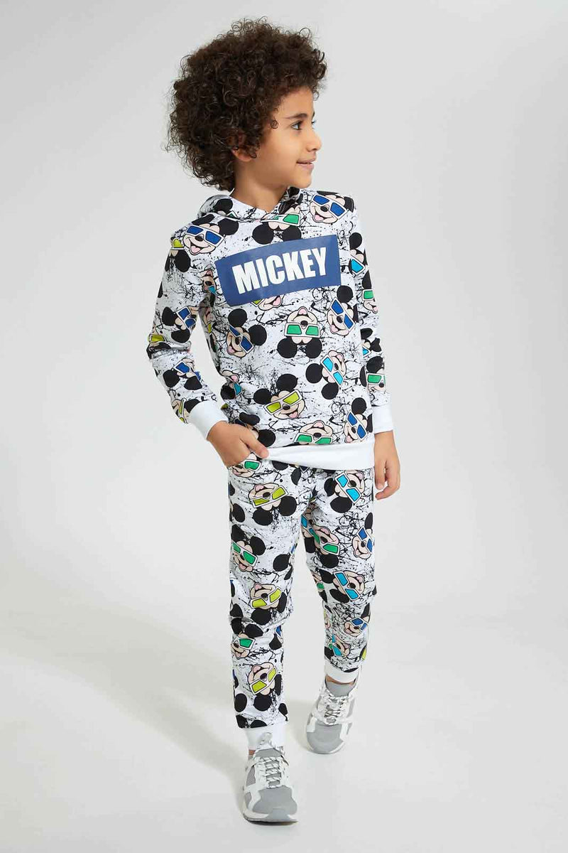 Redtag-White-Mickey-Mouse-Printed-Hooded-Jogsuit-Jog-Sets-Boys-2 to 8 Years