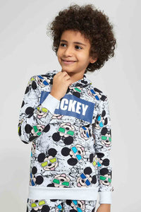 Redtag-White-Mickey-Mouse-Printed-Hooded-Jogsuit-Jog-Sets-Boys-2 to 8 Years