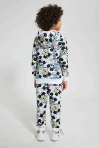 Redtag-White-Mickey-Mouse-Printed-Hooded-Jogsuit-Jog-Sets-Boys-2 to 8 Years