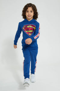 Redtag-Blue-Superman-Hooded-Jogsuit-Jog-Sets-Boys-2 to 8 Years