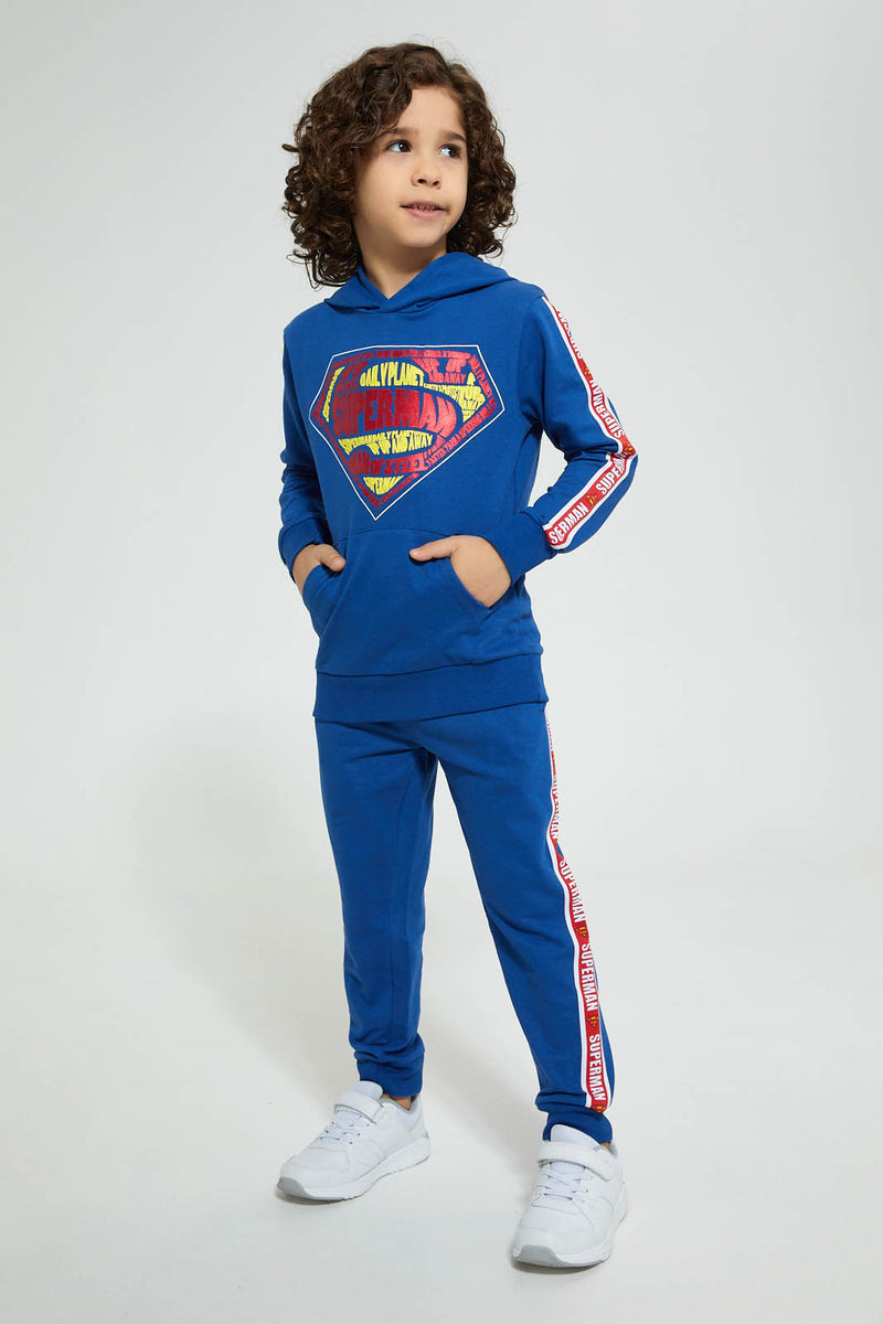 Redtag-Blue-Superman-Hooded-Jogsuit-Jog-Sets-Boys-2 to 8 Years