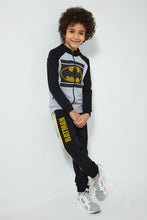 تنزيل الصورة على معرض الصور، Redtag-Black-Batman-Zip-Through-Jogsuit-Jog-Sets-Boys-2 to 8 Years
