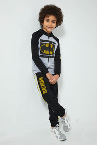 Redtag-Black-Batman-Zip-Through-Jogsuit-Jog-Sets-Boys-2 to 8 Years