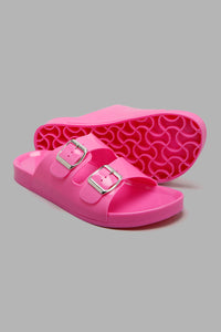 Redtag-Pink-Buckle-Jelly-Mule-Sliders-Women's-