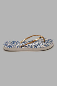 Redtag-Gold-Flip-Flop-With-Navy-Print-Sock-Character,-Colour:Gold,-Filter:Women's-Footwear,-New-In,-New-In-Women-FOO,-Non-Sale,-S22A,-Women-Flip-Flops-Women's-