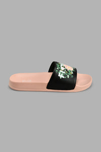 Redtag-Black-"Flower-Power"-Slide-Colour:Black,-Filter:Women's-Footwear,-New-In,-New-In-Women-FOO,-Non-Sale,-S22A,-Section:Women,-Women-Flip-Flops-Women's-