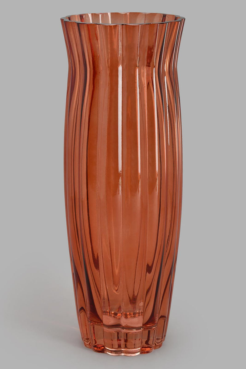 Redtag-Orange-Ribbed-Glass-Tall-Vase-Vase-Home-Decor-