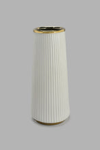 Load image into Gallery viewer, Redtag-White-Gold-Ribbed-Tall-Ceramic-Vase-Vase-Home-Decor-
