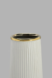 Redtag-White-Gold-Ribbed-Tall-Ceramic-Vase-Vase-Home-Decor-