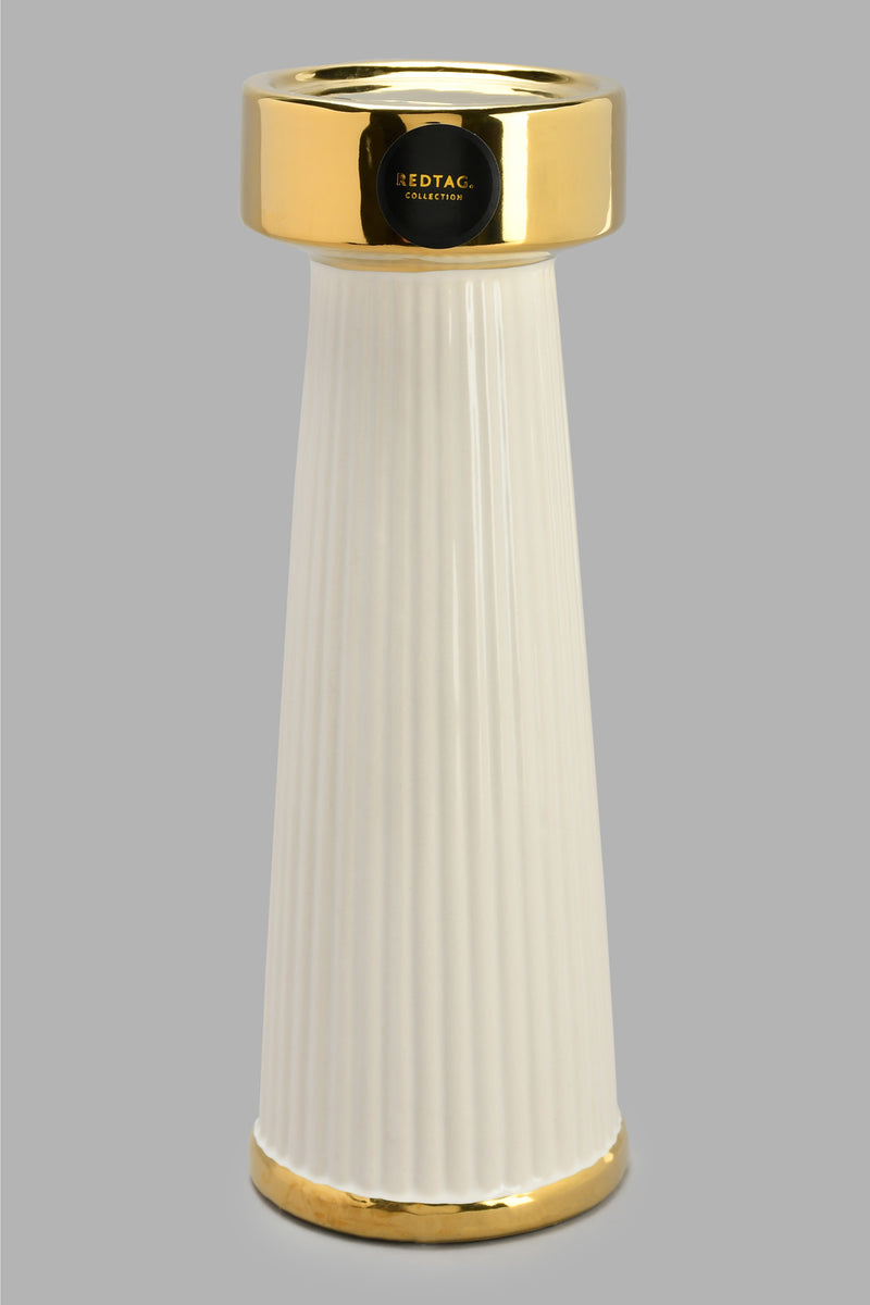 Redtag-White-Gold-Ribbed-Ceramic-Candle-Holder-Candle-Holder-Home-Decor-