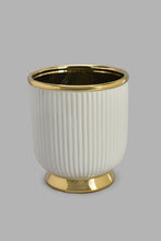 Load image into Gallery viewer, Redtag-White-Gold-Ribbed-Wide-Ceramic-Vase-Vase-Home-Decor-
