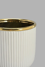 Load image into Gallery viewer, Redtag-White-Gold-Ribbed-Wide-Ceramic-Vase-Vase-Home-Decor-
