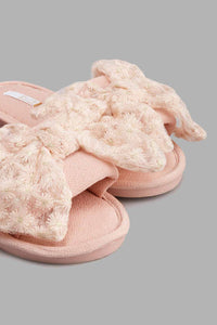 Redtag-Pink-Lace-Bow-Trim-Slipper-Slippers-Women's-