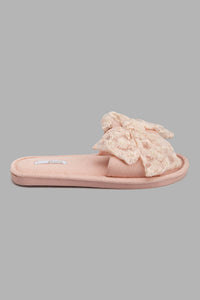 Redtag-Pink-Lace-Bow-Trim-Slipper-Slippers-Women's-