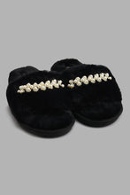 Load image into Gallery viewer, Redtag-Black-Pearl-Trim-Slipper-Slippers-Women&#39;s-
