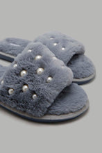 Load image into Gallery viewer, Redtag-Grey-Pearl-Trim-Slipper-Mules-Women&#39;s-
