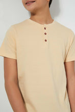 Load image into Gallery viewer, Redtag-Beige-Henley-T-Shirt-Plain-Senior-Boys-9 to 14 Years
