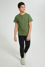 Load image into Gallery viewer, Redtag-Green-Henley-T-Shirt-Plain-Senior-Boys-9 to 14 Years
