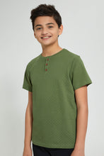 Load image into Gallery viewer, Redtag-Green-Henley-T-Shirt-Plain-Senior-Boys-9 to 14 Years
