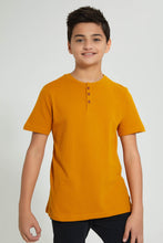 Load image into Gallery viewer, Redtag-Yellow-Henley-T-Shirt-Plain-Senior-Boys-9 to 14 Years
