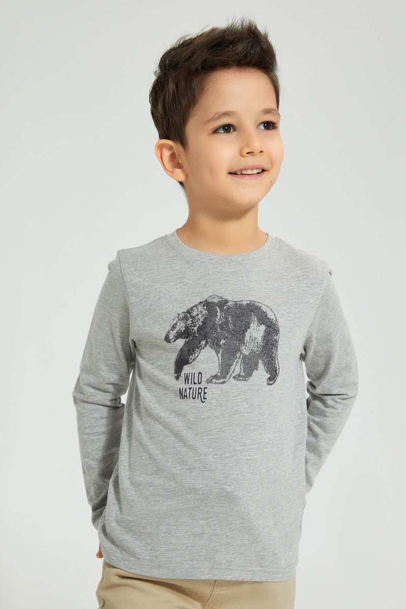 Redtag-Grey-Bear-Print-Long-Sleeve-T-Shirt-Boys-T-Shirts,-Colour:Grey,-Filter:Boys-(2-to-8-Yrs),-New-In,-New-In-BOY,-Non-Sale,-S22B,-Section:Kidswear,-TBL-Boys-2 to 8 Years