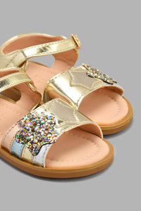 Redtag-Gold-Star-Trim-Sandal-Sandals-Infant-Girls-1 to 3 Years