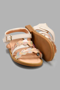 Redtag-Beige-Floral-Strap-Sandal-Sandals-Infant-Girls-1 to 3 Years