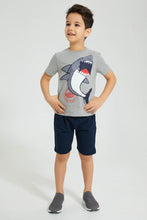 Load image into Gallery viewer, Redtag-Grey-Dino-Applique-Shorts-Set-Boys-Sets,-Colour:Grey,-Filter:Boys-(2-to-8-Yrs),-New-In,-New-In-BOY,-Non-Sale,-S22A,-Section:Kidswear-Boys-2 to 8 Years

