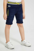 تنزيل الصورة على معرض الصور، Redtag-Dark-Wash-Embossed-Knit-Denim-Short-Denim-Shorts-Boys-2 to 8 Years
