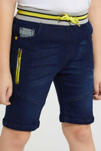 تنزيل الصورة على معرض الصور، Redtag-Dark-Wash-Embossed-Knit-Denim-Short-Denim-Shorts-Boys-2 to 8 Years
