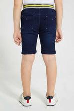 تنزيل الصورة على معرض الصور، Redtag-Dark-Wash-Embossed-Knit-Denim-Short-Denim-Shorts-Boys-2 to 8 Years
