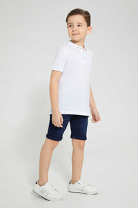 Redtag-Dark-Wash-Embossed-Knit-Denim-Short-Denim-Shorts-Boys-2 to 8 Years