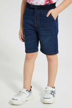 تنزيل الصورة على معرض الصور، Redtag-Darkwash-Rib-Waistband-Short-With-Raw-Edge-Hem-Denim-Shorts-Boys-2 to 8 Years
