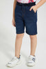 Redtag-Darkwash-Rib-Waistband-Short-With-Raw-Edge-Hem-Denim-Shorts-Boys-2 to 8 Years