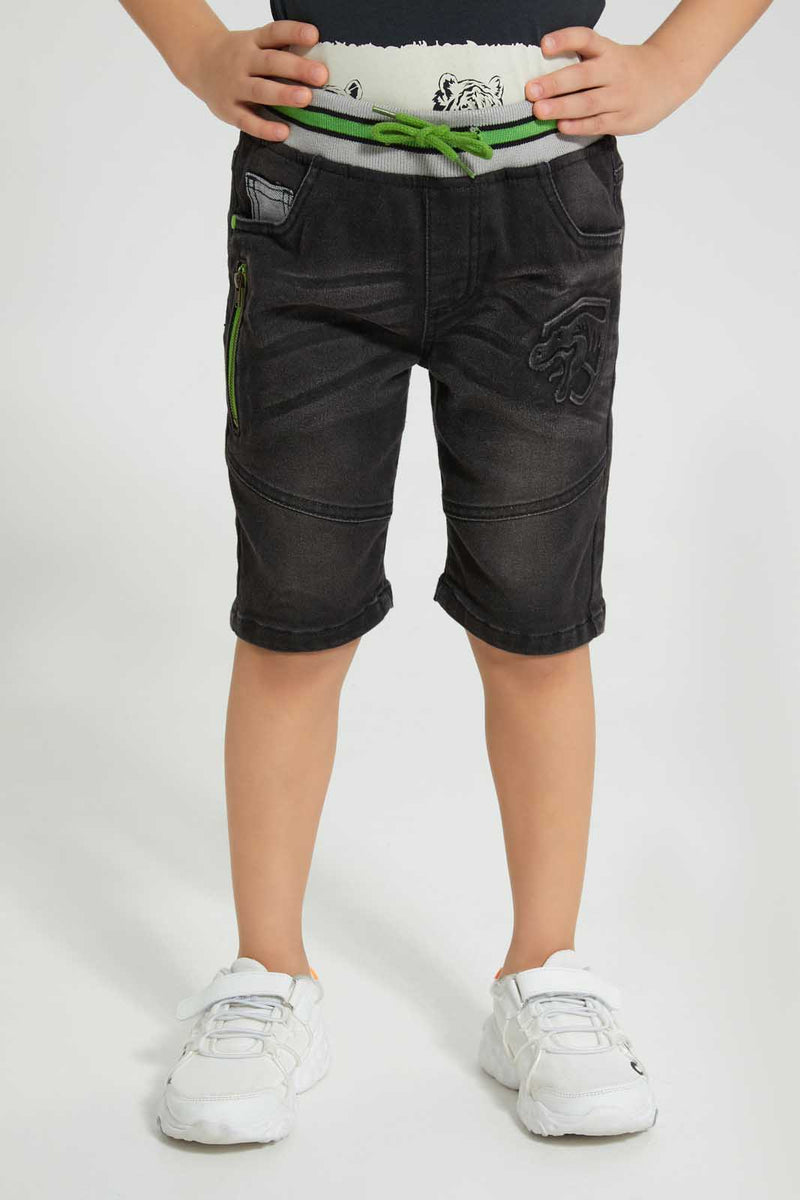 Redtag-Grey-Embossed-Knit-Denim-Short-Denim-Shorts-Boys-2 to 8 Years