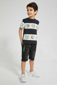 Redtag-Grey-Embossed-Knit-Denim-Short-Denim-Shorts-Boys-2 to 8 Years