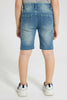 Redtag-Mid-Wash-Five-Pocket-Short-With-Contrast-Stitch-Denim-Shorts-Boys-2 to 8 Years