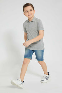 Redtag-Mid-Wash-Five-Pocket-Short-With-Contrast-Stitch-Denim-Shorts-Boys-2 to 8 Years