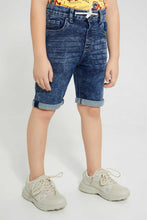 Load image into Gallery viewer, Redtag-Dark-Wash-Knit-Denim-5-Pocket-Short-With-Cord-Denim-Shorts-Boys-2 to 8 Years
