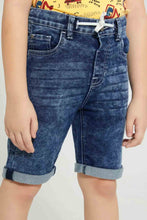 Load image into Gallery viewer, Redtag-Dark-Wash-Knit-Denim-5-Pocket-Short-With-Cord-Denim-Shorts-Boys-2 to 8 Years
