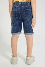 Load image into Gallery viewer, Redtag-Dark-Wash-Knit-Denim-5-Pocket-Short-With-Cord-Denim-Shorts-Boys-2 to 8 Years
