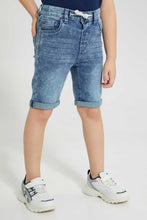 Load image into Gallery viewer, Redtag-Ligh-Wash-Knit-Denim-5-Pocket-Short-With-Cord-Denim-Shorts-Boys-2 to 8 Years

