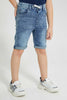 Redtag-Ligh-Wash-Knit-Denim-5-Pocket-Short-With-Cord-Denim-Shorts-Boys-2 to 8 Years